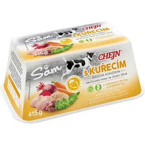 Sam vanička pro psy s kuřecím masem, 97% podíl masa, 415 g Sam vanička pro psy s kuřecím masem, 97% podíl masa, 415 g